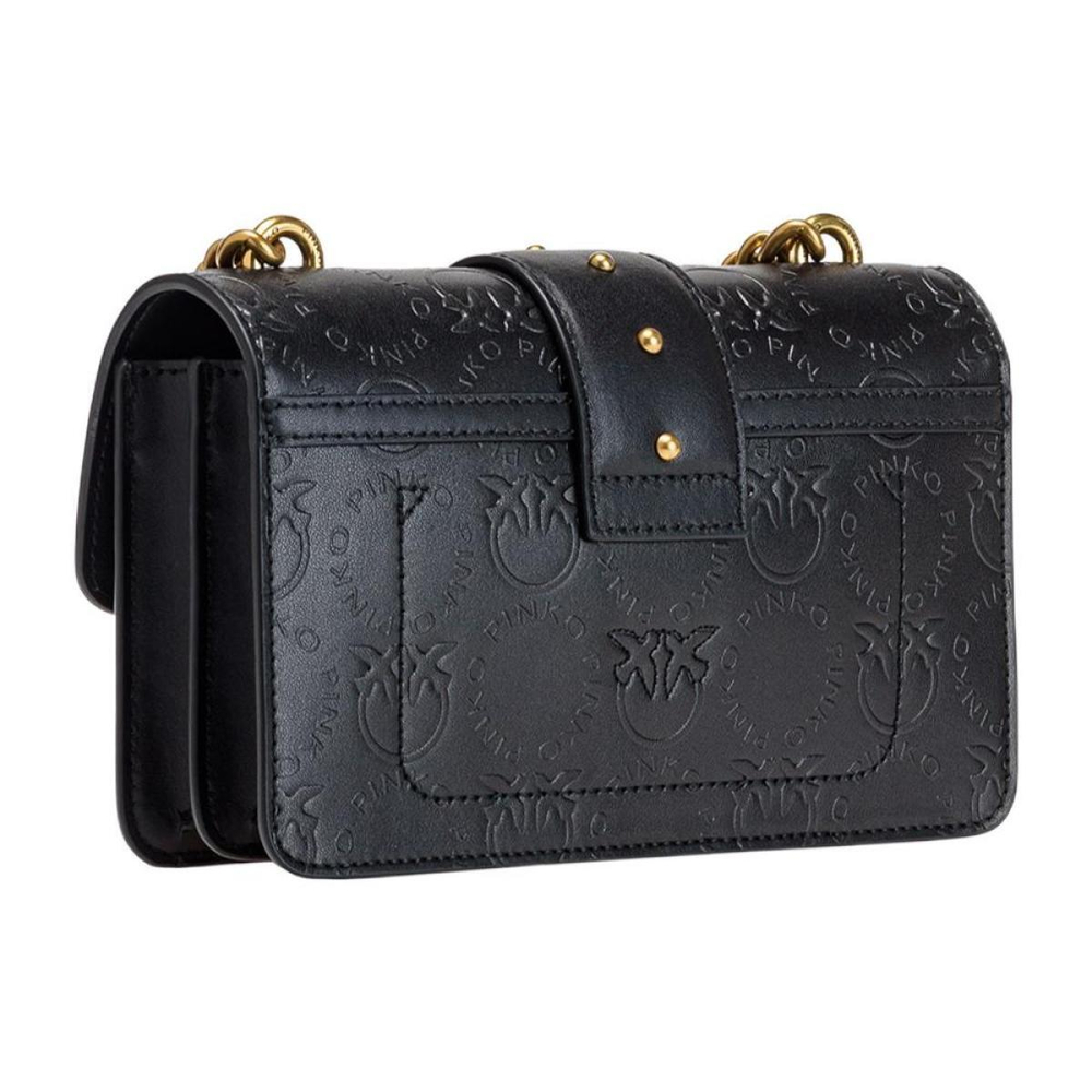 Сумка Pinko Ring Decoration Full Printed Logo Chain Rivets Cowhide Messenger Bird Shoulder bag Mini Black Gold, 1P22VM-A042-Z99Q