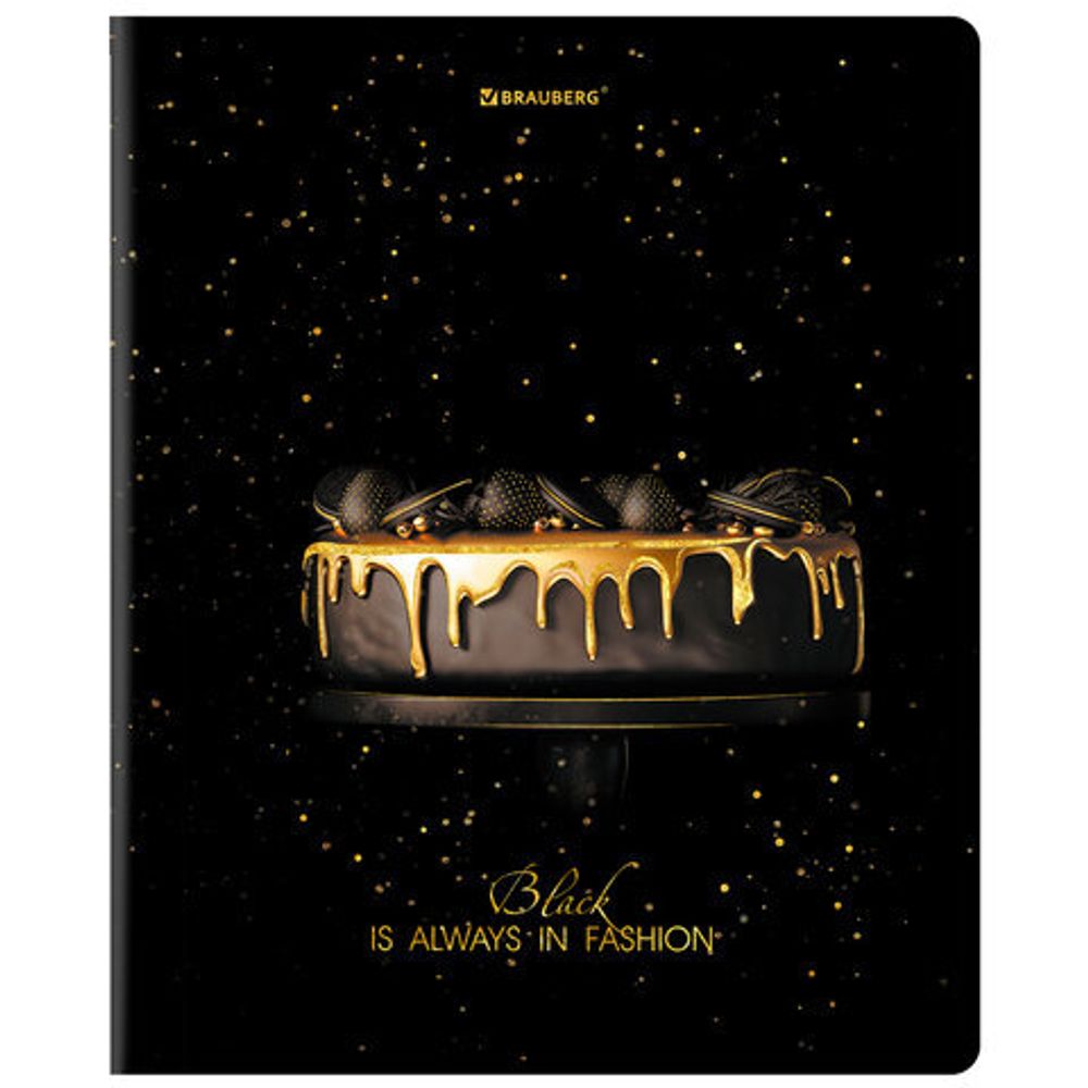 Тетрадь А5, 48 л., BRAUBERG, скоба, клетка, матовая ламинация, фольга, "Black&Gold", 404370, 5шт