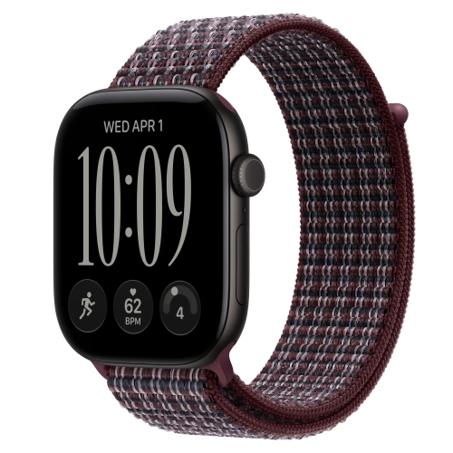 Умные часы Apple Watch Series 12 GPS, 46mm, Black Aluminum Case with Burgundy Plaid Sport Loop