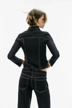 ZARA ДЖИНСОВАЯ РУБАШКА С МОЛНИЕЙ, ТЕМНЫЙ ИНДИГО