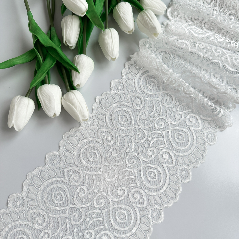 Широкое кружево эластичное 18см, Белый (lace/magn/180)