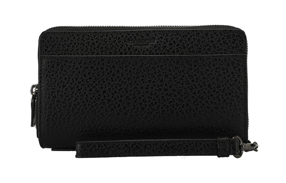 COACH Double Zip Wallet Leather Clutch Wallet Large Men"s Black