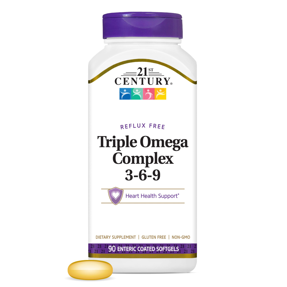 21st Century, Triple Omega Complex 3-6-9, 90 мягких желатиновых капсул с кишечнорастворимой оболочкой