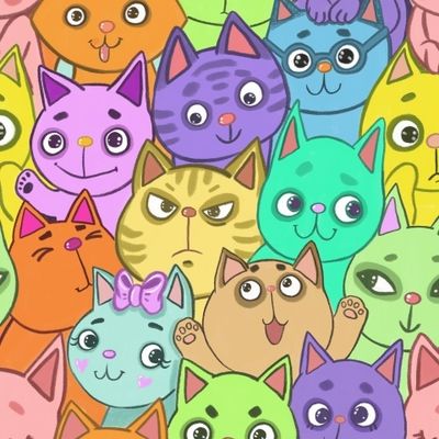 толпа разноцветных котиков