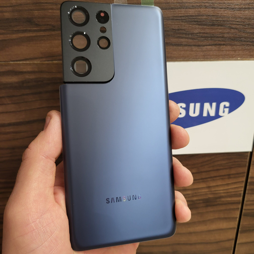 Крышка для Samsung S21 Ultra - задняя стеклянная панель "хорошее качество" (синий цвета)
