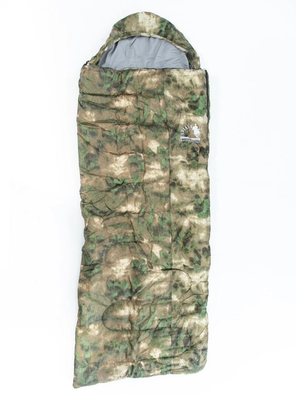 Спальный мешок TRAVELLER camo (КМФ) L-zip от-12(с подголовником 230х90см)INDI
