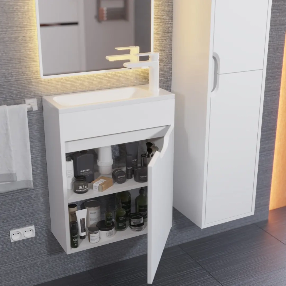 Тумба с раковиной для ванной Uperwood Modul 50 см, подвесная, матовая, белая
