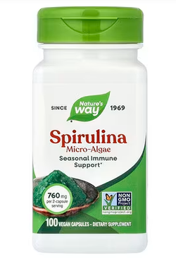 Nature's Way, Spirulina 380 mg in 1 capsules 100 Vegan Capsules | Spirulina mikrosuvoʻtlari, 100 vegan kapsula (1 kapsulada 380 mg)