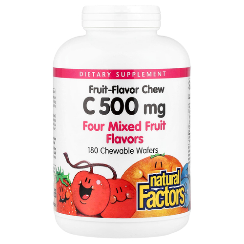 Natural Factors, фруктовая жевательная таблетка с витамином C, смесь из 4 фруктов, 180 жевательных таблеток (500 мг в 1 таблетке)