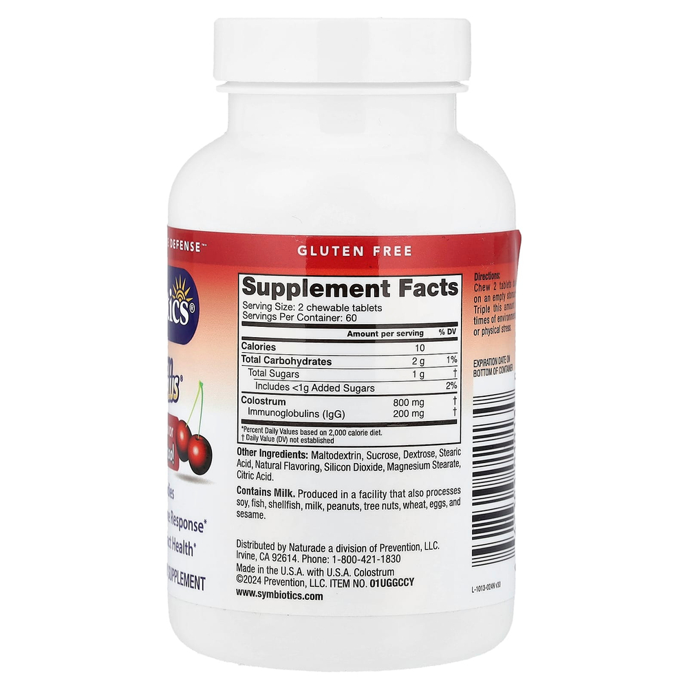 Symbiotics, Colostrum Plus®, жевательные таблетки с молозивом, со вкусом черешни, 120 жевательных таблеток