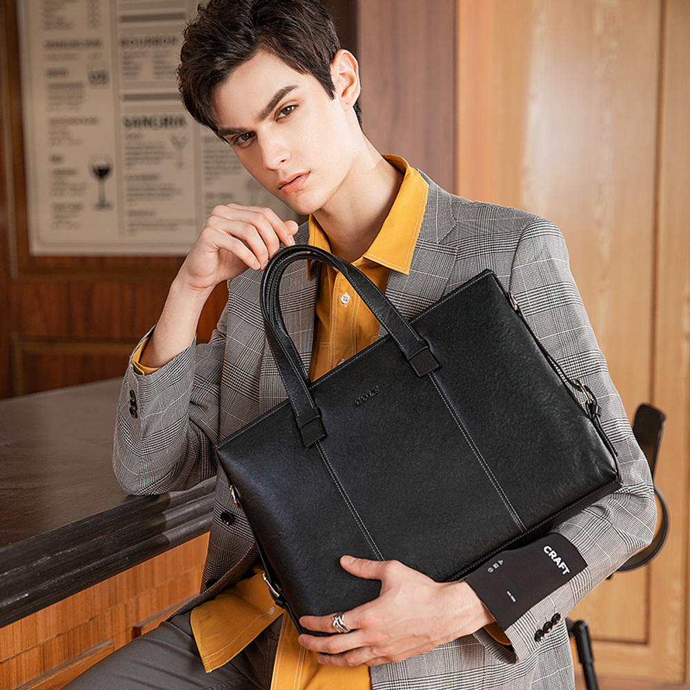 GOLF Cow Leather With Synthetic Leather 13.3 Inches Laptop Bag, Portable, One Shoulder Briefcase Large Men"s Black
