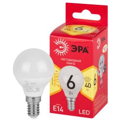 Лампа светодиодная ЭРА RED LINE LED P45-6W-827-E14 R 6Вт шар теплый белый свет E14 | Лампы cветодиодные Шар (G/P)
