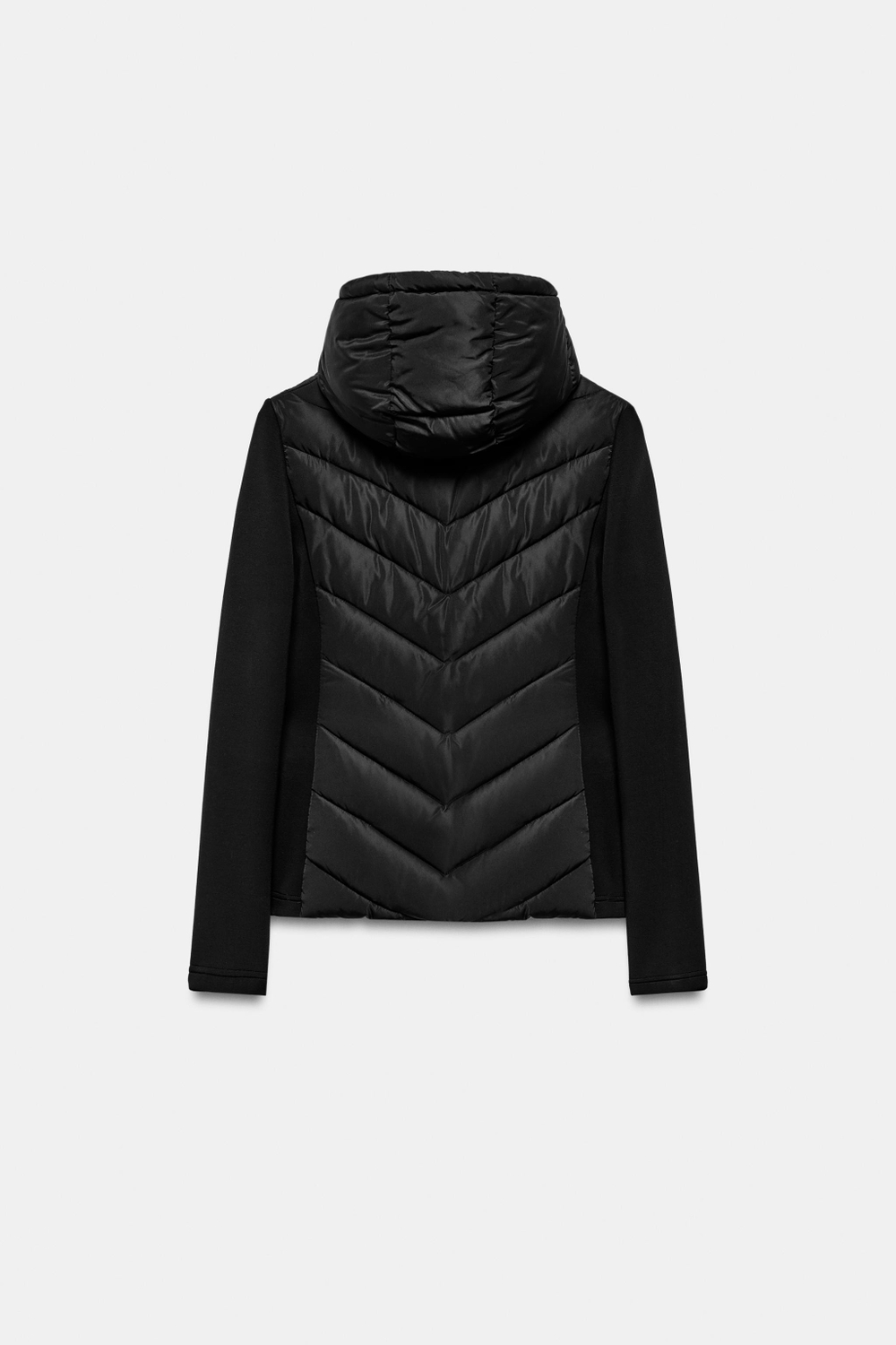 ZARA КОМБИНИРОВАННЫЙ ПУХОВИК С КАПЮШОНОМ, ЧЕРНЫЙ