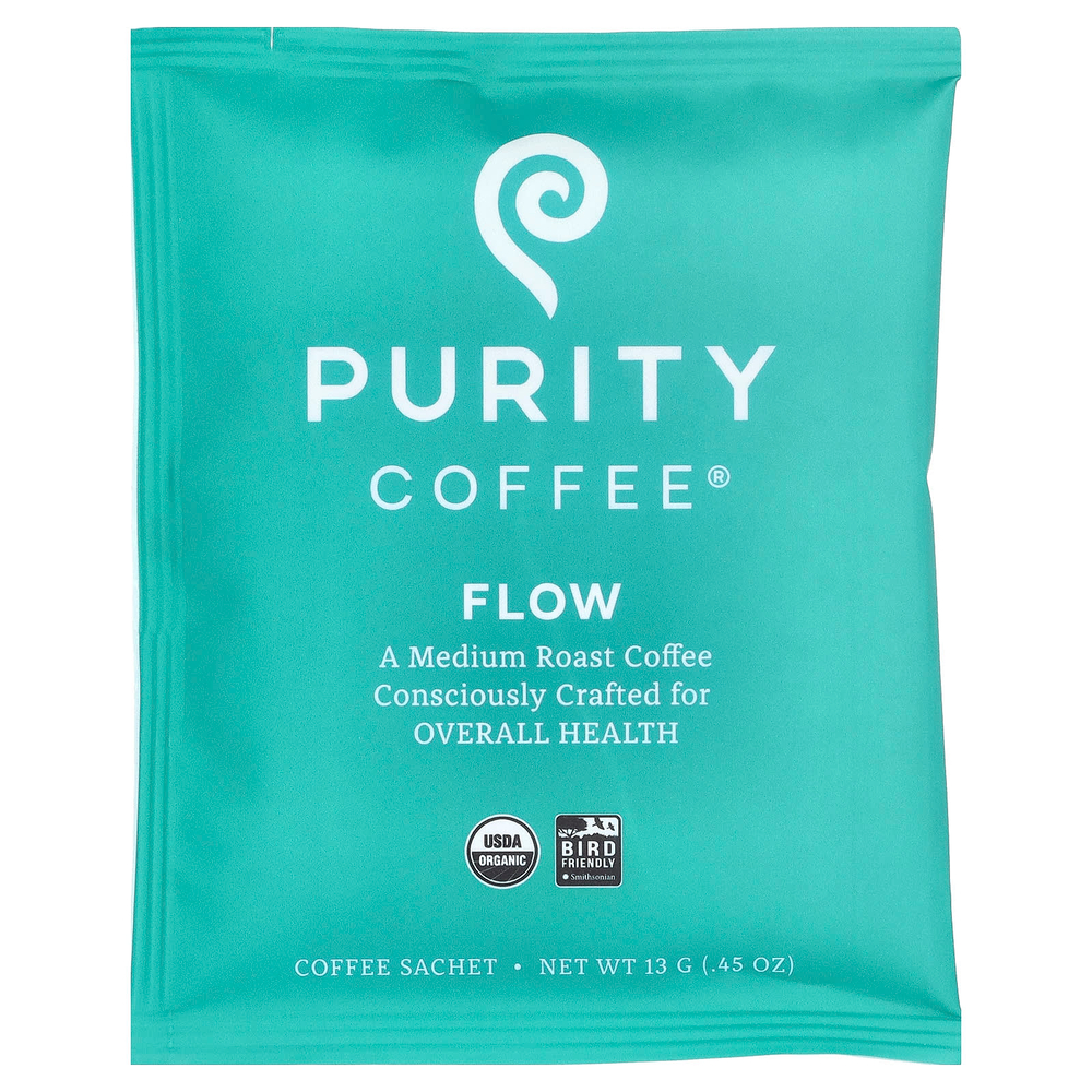 Purity Coffee, Flow, саше, средняя обжарка, 5 саше по 13 г (0,45 унции)