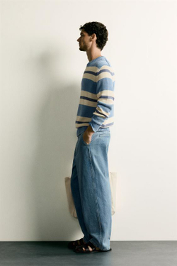 ZARA ДЖИНСОВЫЕ БРЮКИ ЧИНОС STRAIGHT FIT, ГОЛУБОЙ