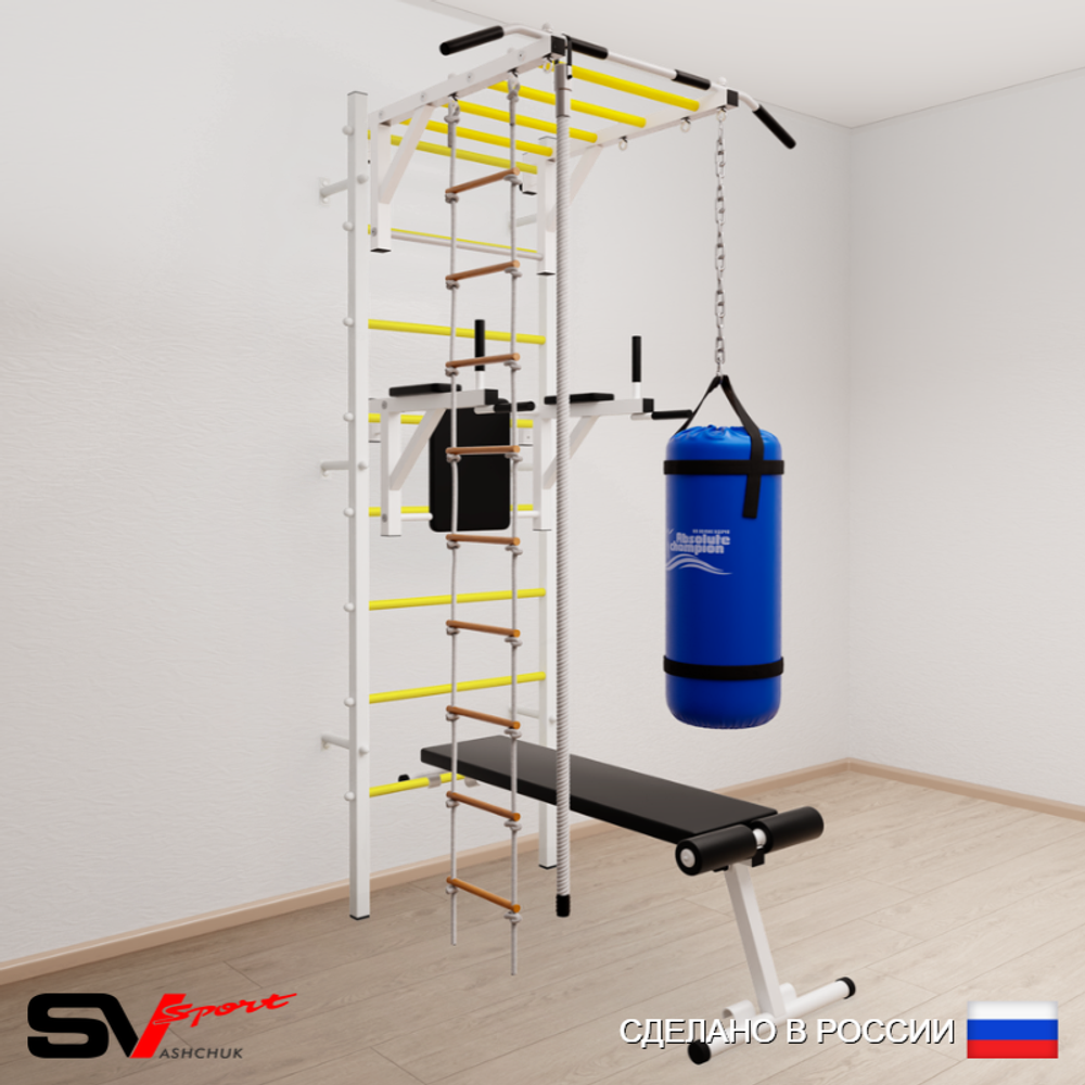 Шведская стенка Sv Sport усиленная 6551 (Турник рукоход/Брусья/Скамья/Канат/Лестница/Цепь/Мешок 15кг)
