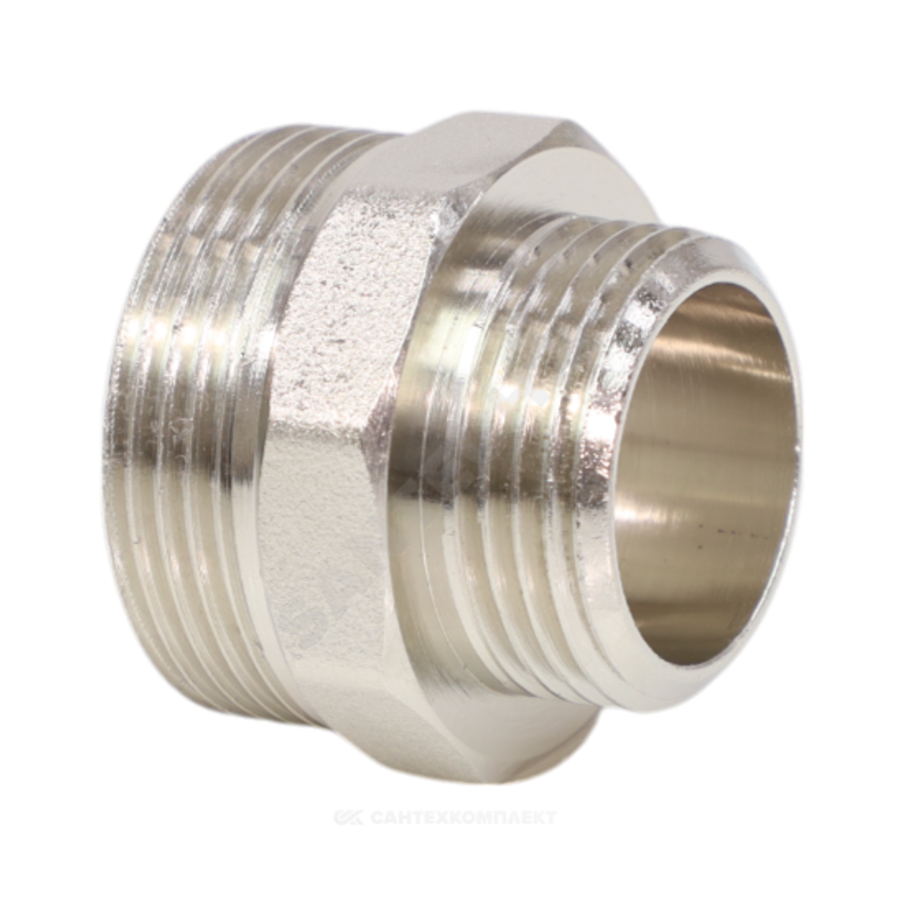 Ниппель латунь никель переходной Ду 40х20 (1 1/2"х3/4") НР VALFEX VF.580.N.112.034