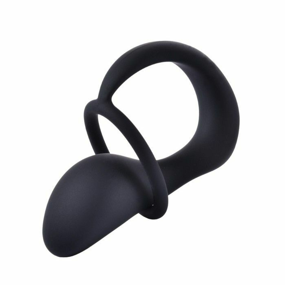 Черное эрекционное кольцо с анальной пробкой «Оки-Чпоки» (Цвет: черный)