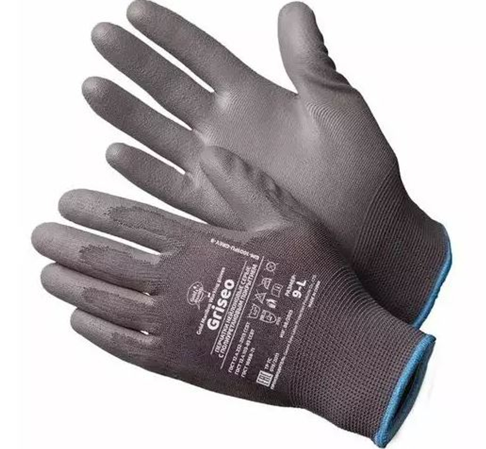 Перчатки нейлоновые серые с полиуритановым покрытием р.9 (L) Griseo /GM1001PUgrey9