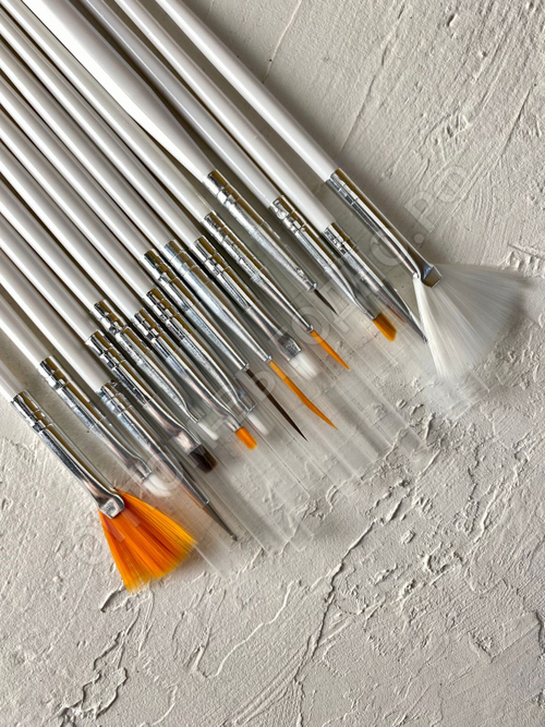 Набор кистей для маникюра, 15 шт, белый