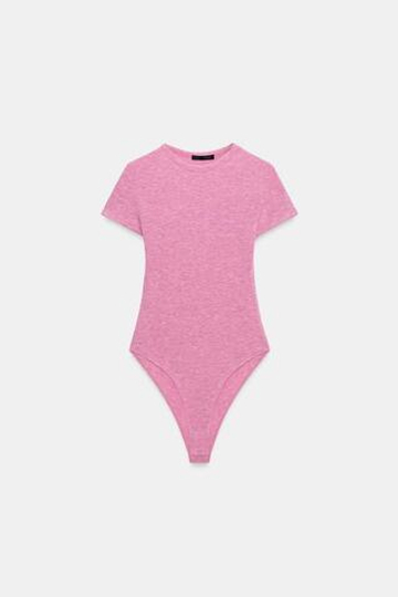 ZARA БОДИ С КОРОТКИМИ РУКАВАМИ, РОЗОВЫЙ МЕЛАНЖ