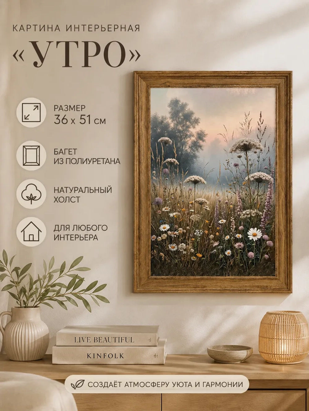 Картина интерьерная на холсте в раме «Утро» 36×51 см