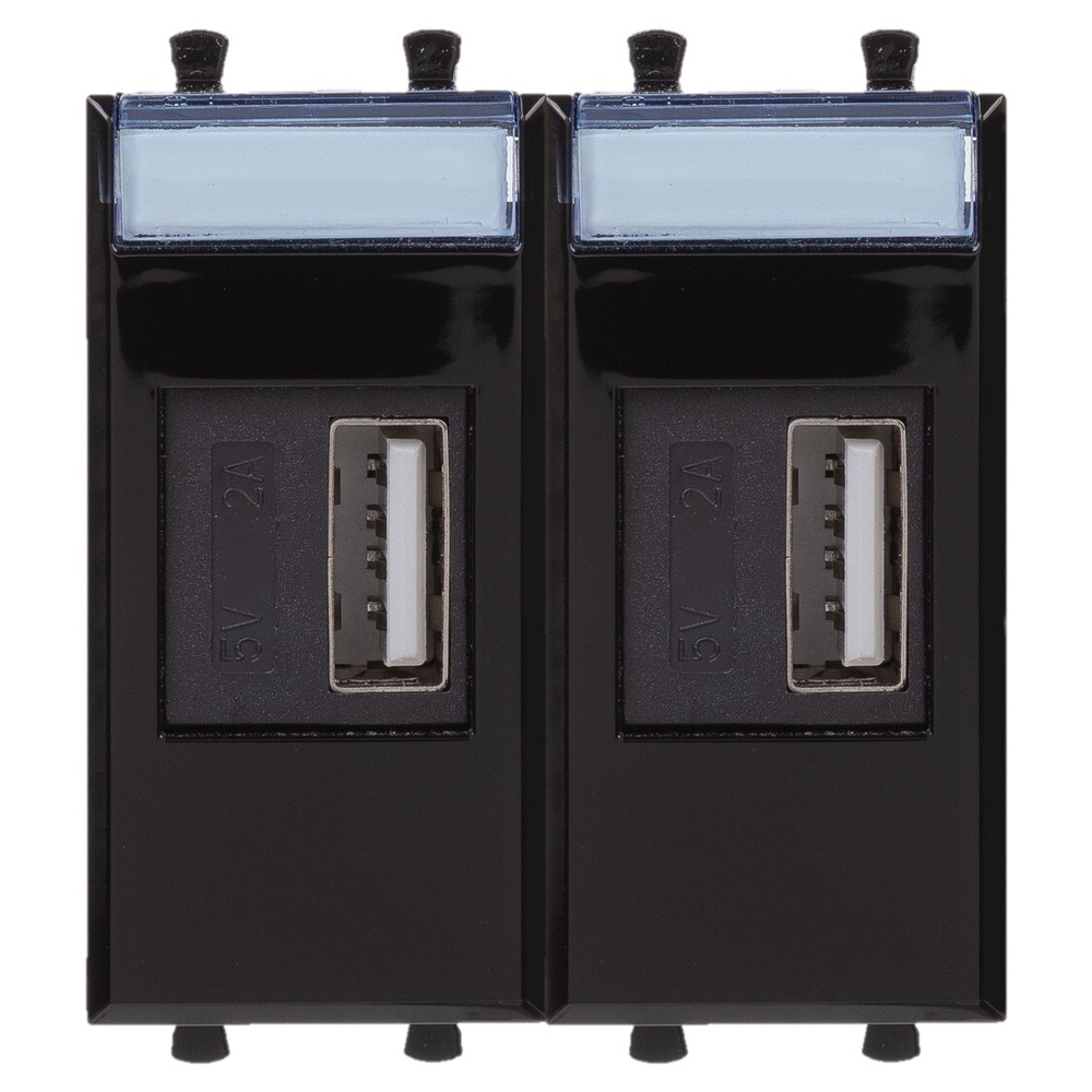 USB зарядное устройство модульное, "Avanti", "Черный квадрат", 2 модуля