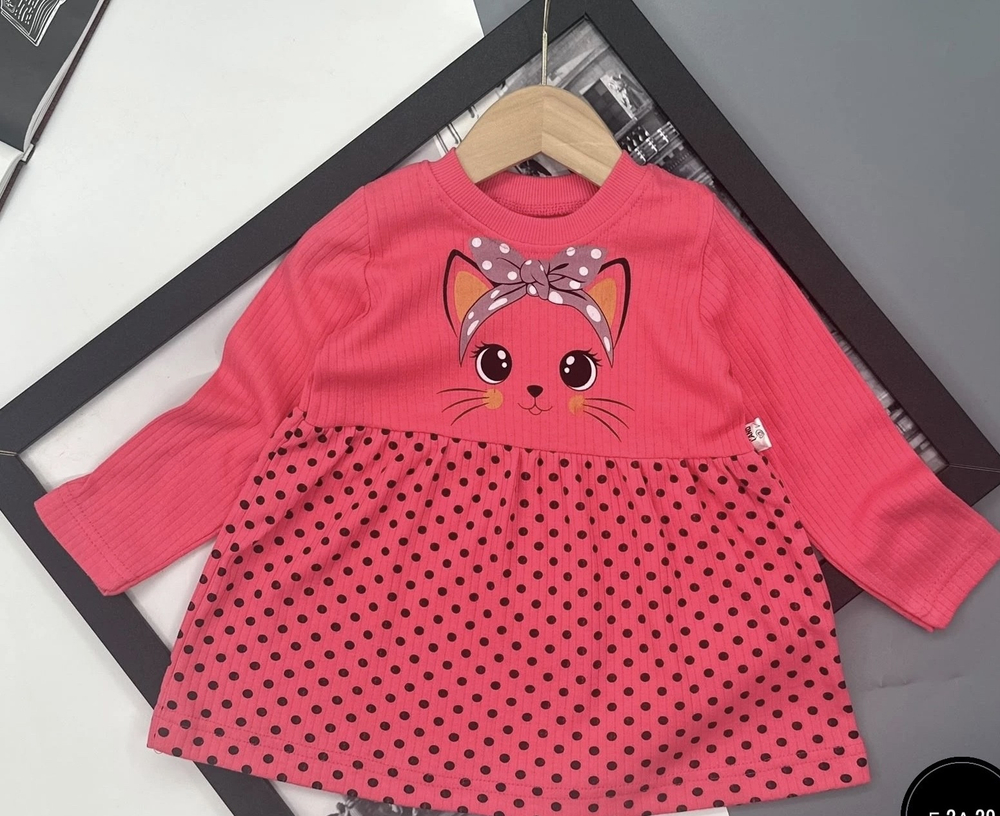 Платье ярко-розовое с длинным рукавом на 1,2,3,4,5 лет из 100% хлопка ,ткань лапша