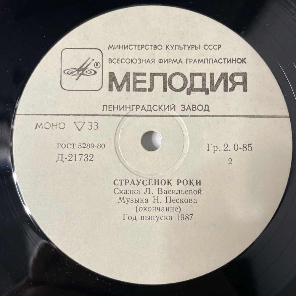 Винтажная виниловая пластинка LP Детская Сказка, Страусёнок Роки, Л. Васильева (СССР 1987) 10 дюймов