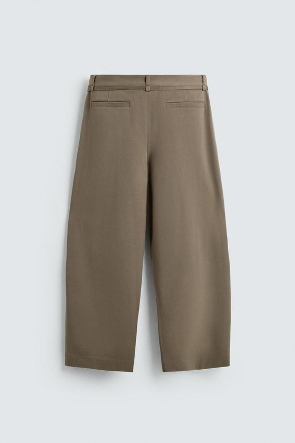 ZARA БРЮКИ BALLOON FIT С ЗАЩИПАМИ И ПОЯСОМ, СЕРО-КОРИЧНЕВЫЙ