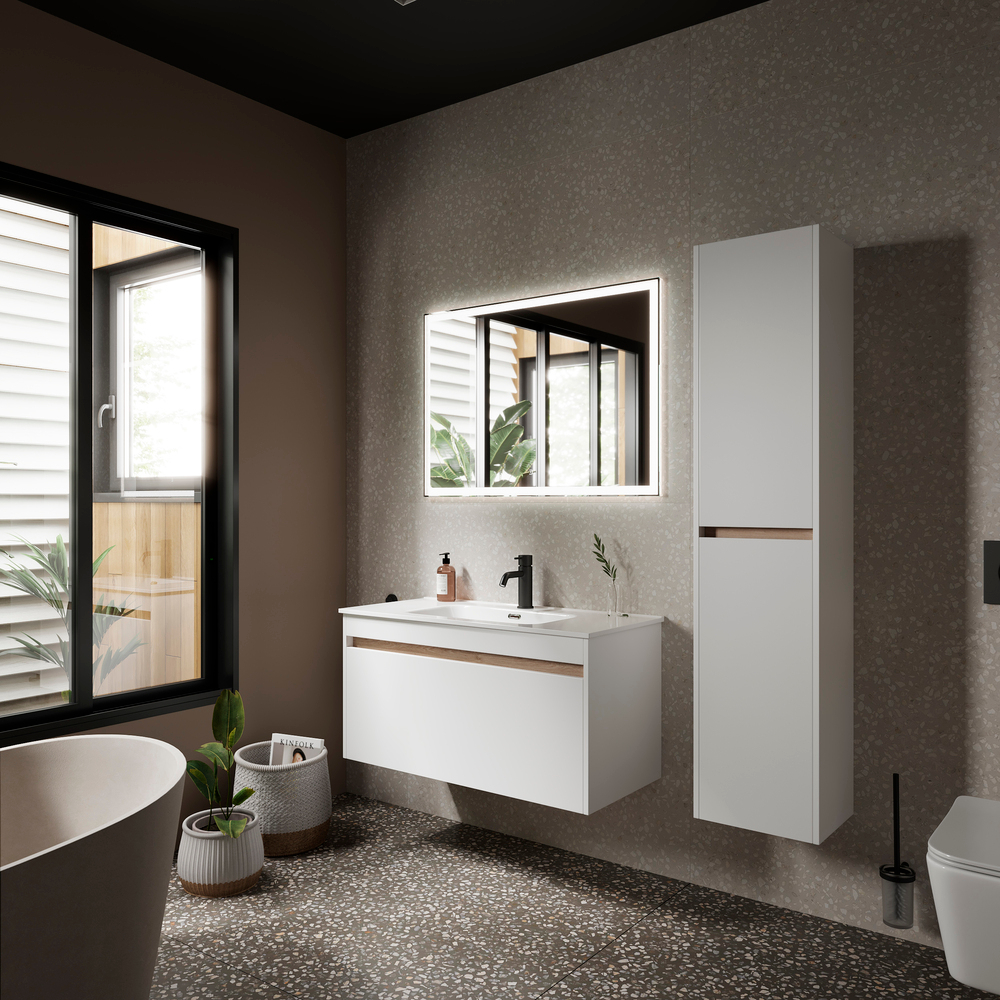 Шкаф-пенал Sancos Smart подвесной, белый 350х300х1600, арт. PSM35W