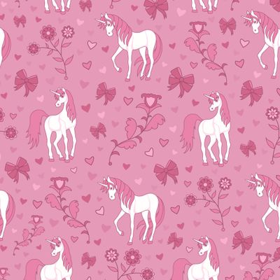 seamless texture, fabulous unicorns, flowers and bows