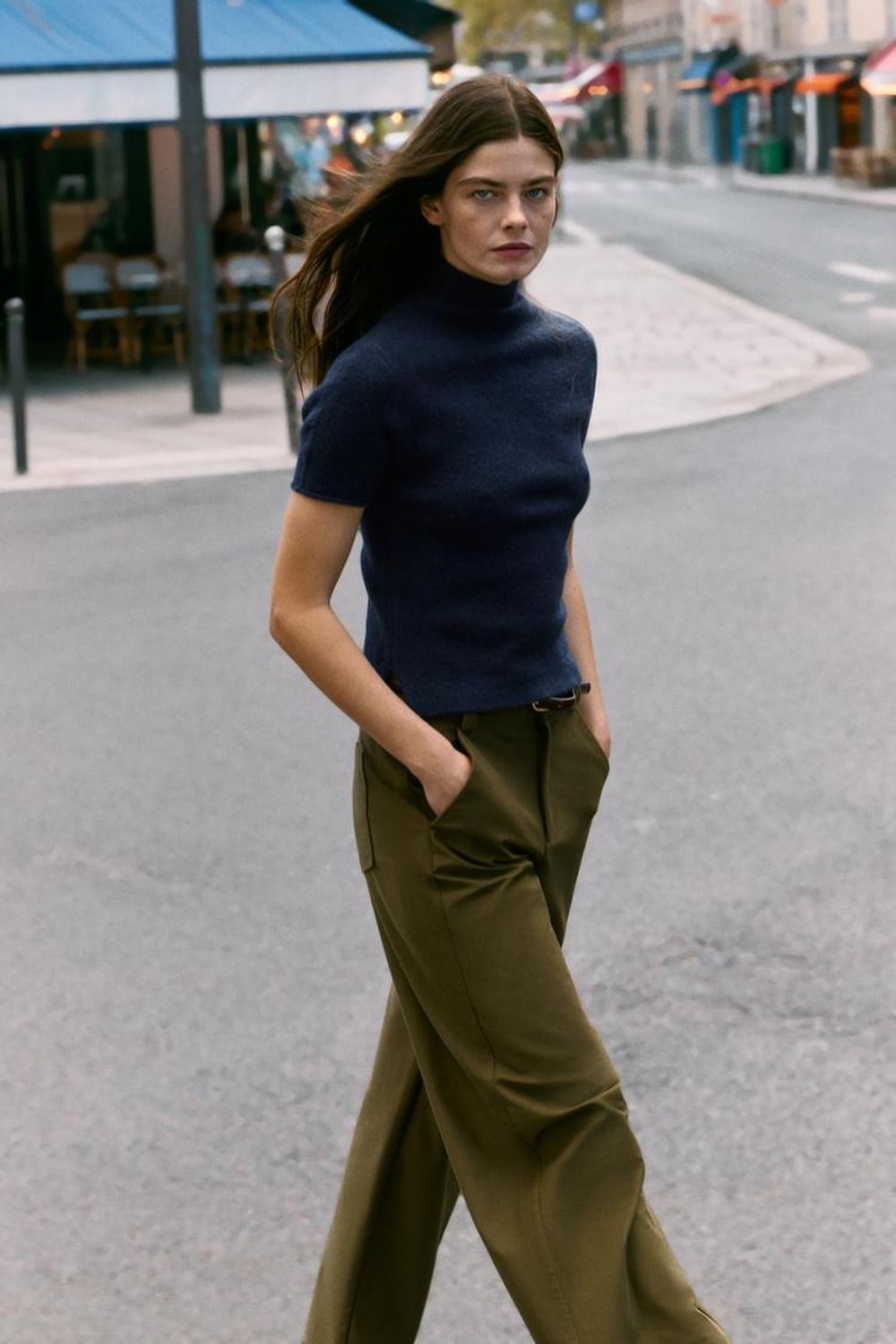 ZARA СВИТЕР ИЗ МЯГКОГО ТРИКОТАЖА С КОРОТКИМИ РУКАВАМИ, МОРСКОЙ СИНИЙ