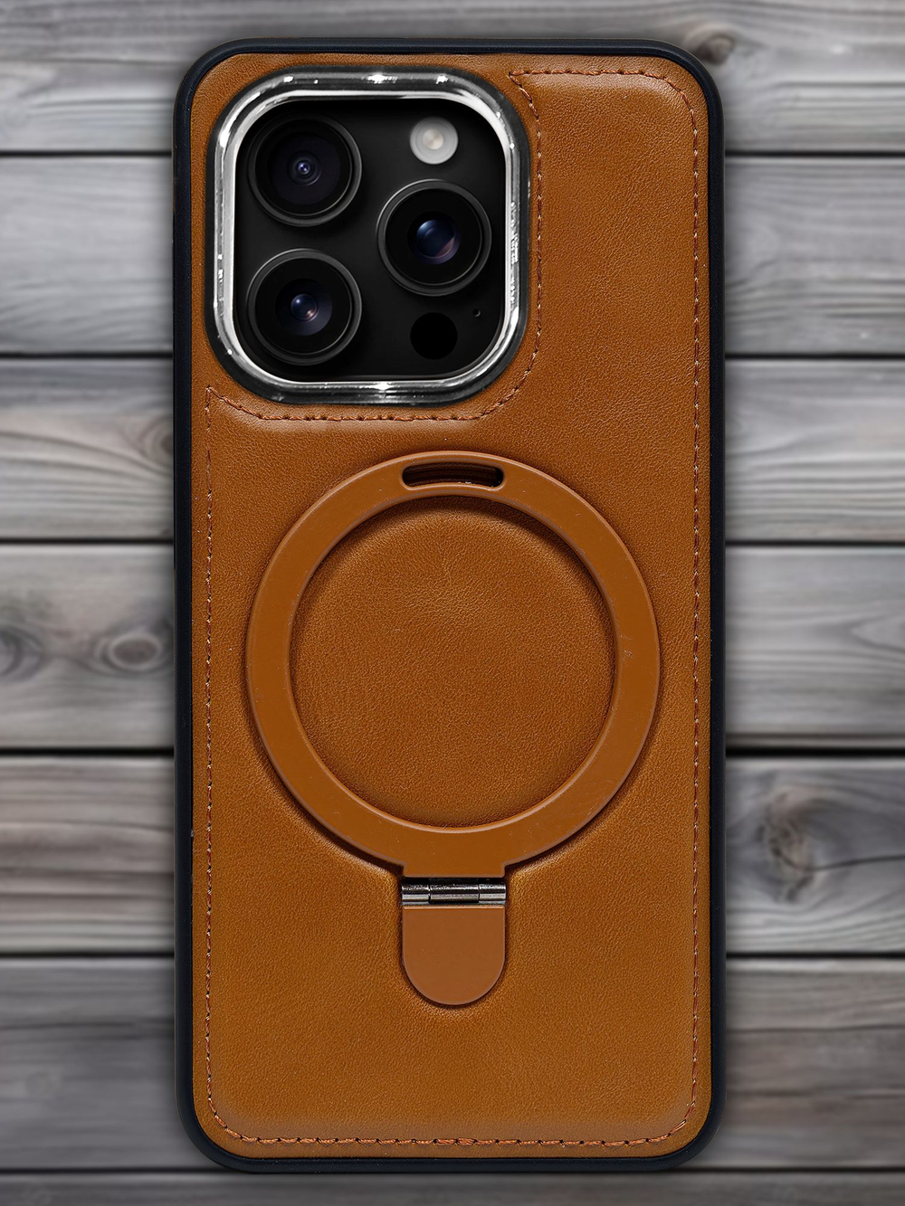 Business style чехол из кожи для IPHONE 16 PRO MAX с кольцом-подставкой и бархатной подкладкой
