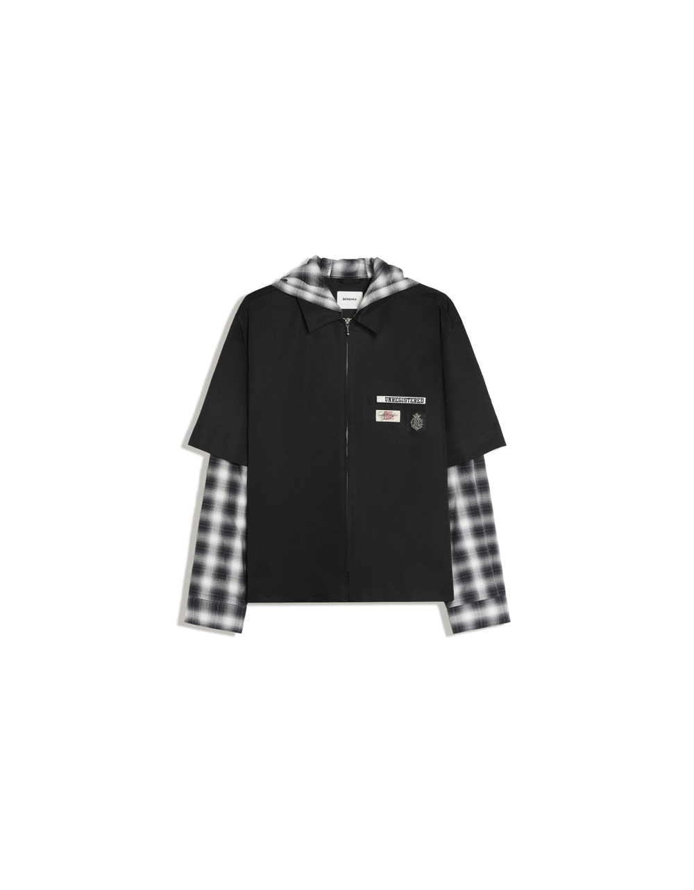 Мужская клетчатая рубашка с капюшоном и двойными рукавами - BERSHKA