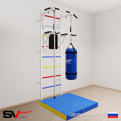 Шведская стенка Sv Sport усиленная 6707 (Турник стандарт/Брусья/Канат/Цепь/Мешок 30кг/Мат 1м)