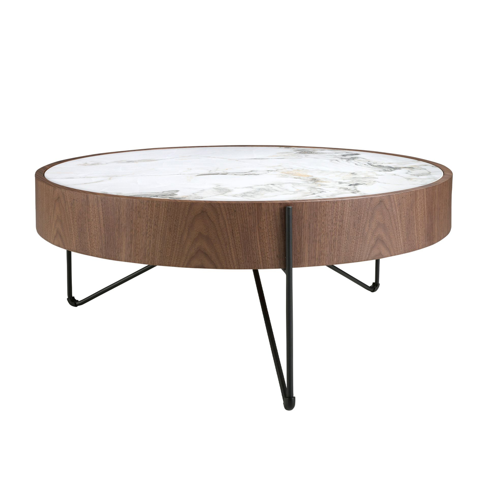 Круглый журнальный столик Angel Cerda 2138/MH2303A из ореха и мраморной керамики