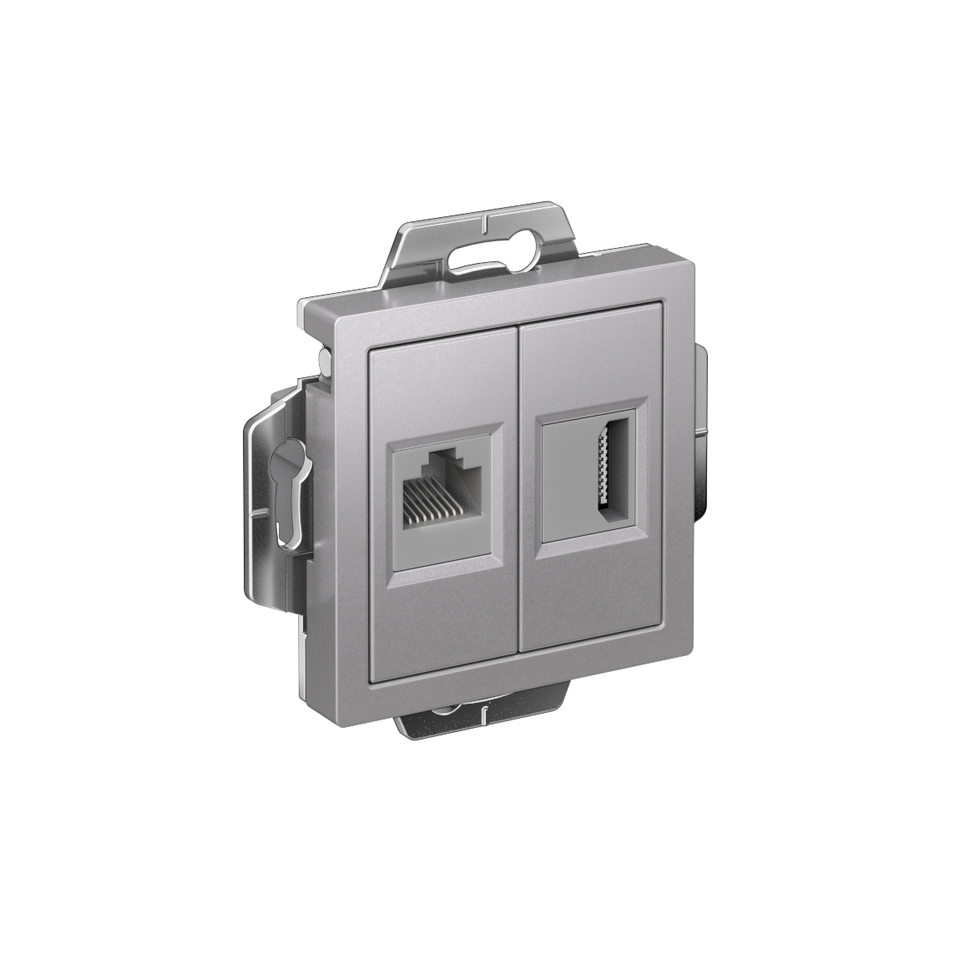 Розетка двойная HDMI+RJ45, кат.5Е - AtlasDesign - алюминий