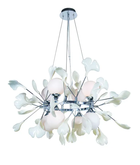 Люстра подвесная NewRgy 5747R/8 CHROME+WHITE, 8×15 Вт, хромированная и белая