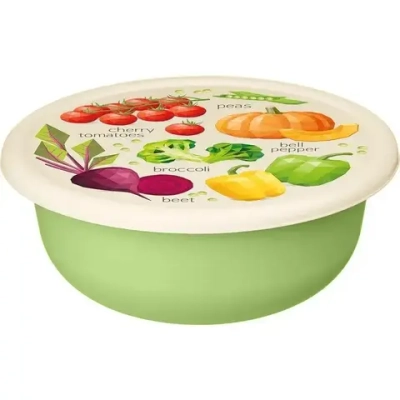 Миска "Модена" 1,2л с крышкой с декором (салатовый)