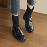 D FUSE SCANDINAVIA Stretch & Sock Boots Cow Split Leather Ankle Boots Women"s