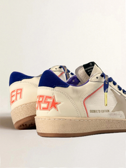 Ball Star in cream leather with grey star and a blue heel tab