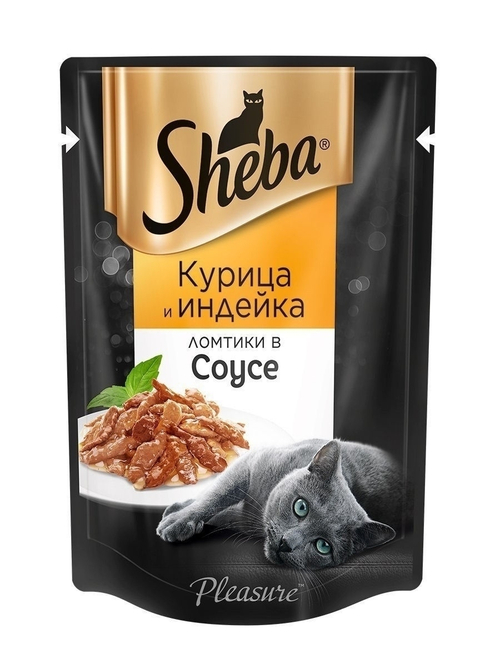 Влажный корм Sheba Pleasure для взрослых кошек, курица и индейка, ломтики в соусе, 85 г
