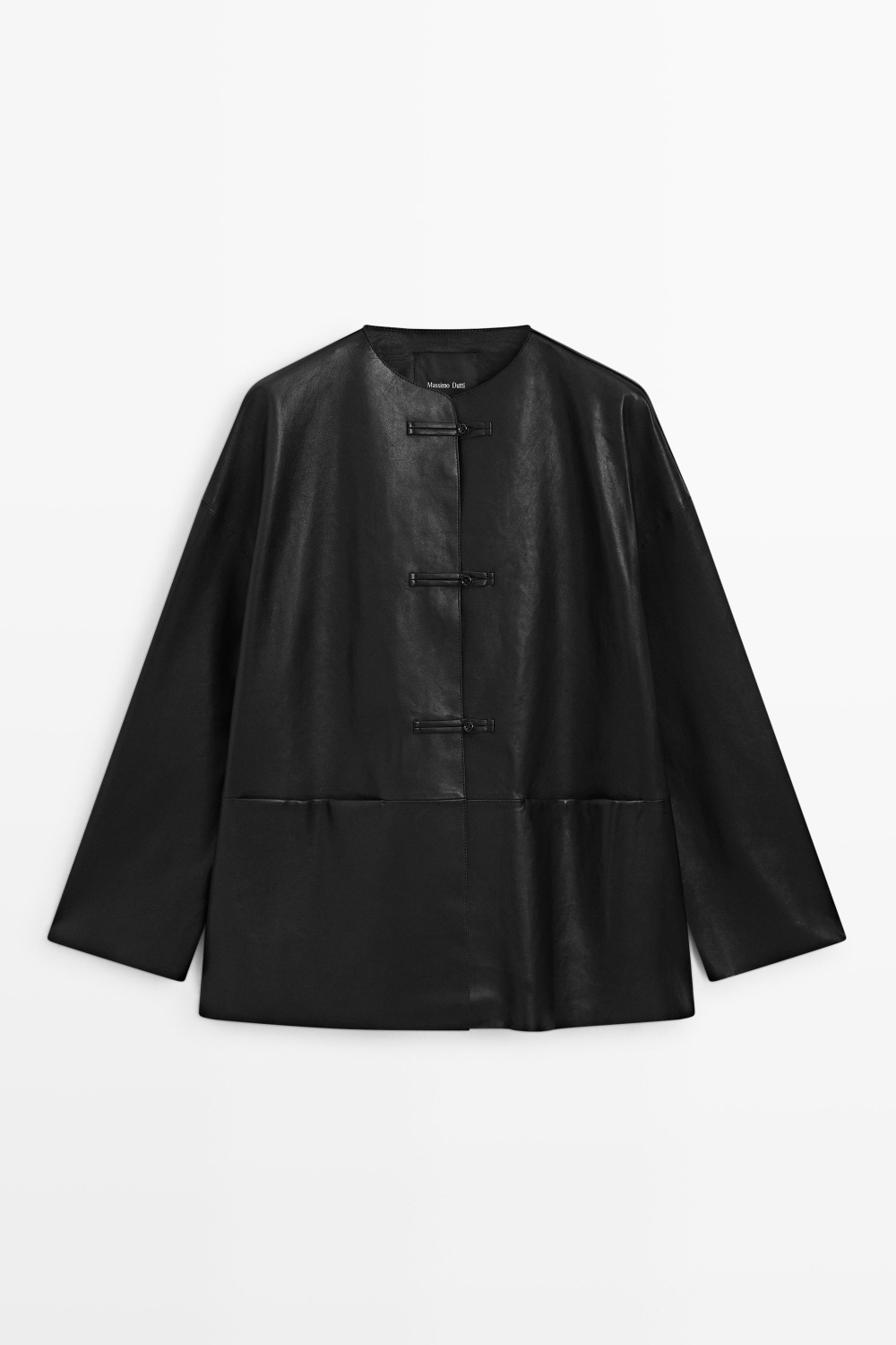 Massimo Dutti Кожаная куртка с застежками-тоггл, черный