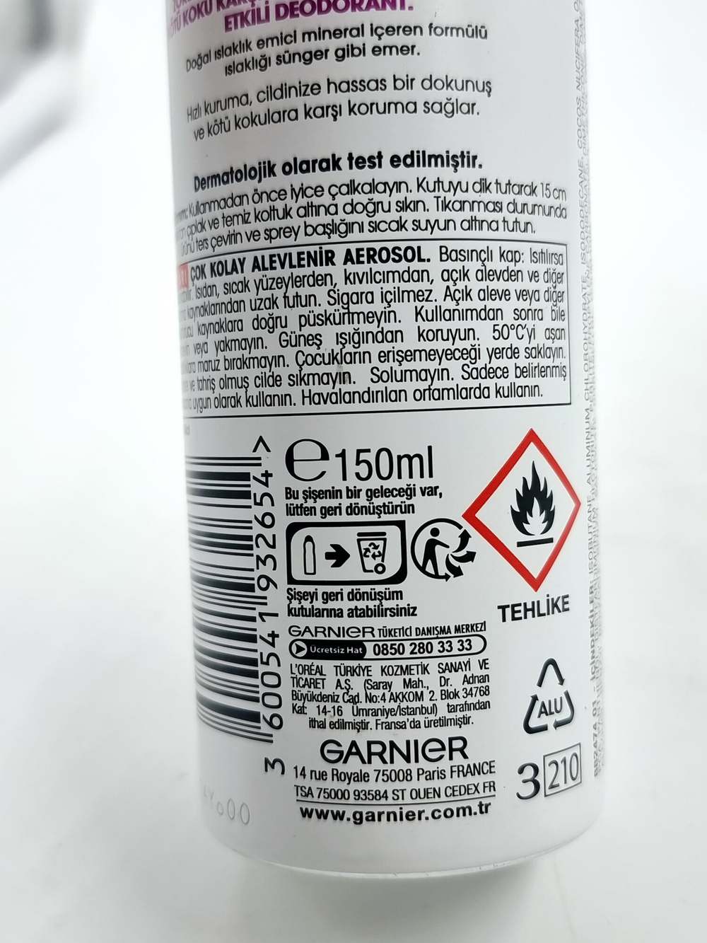 Дезодорант спрей GARNIER mineral 48H Ultra Dry Deodorant, 150 мл (Из Финляндии)