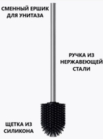 Ершик для унитаза, с ручкой из нержавеющей стали, черный, высота 35 см.