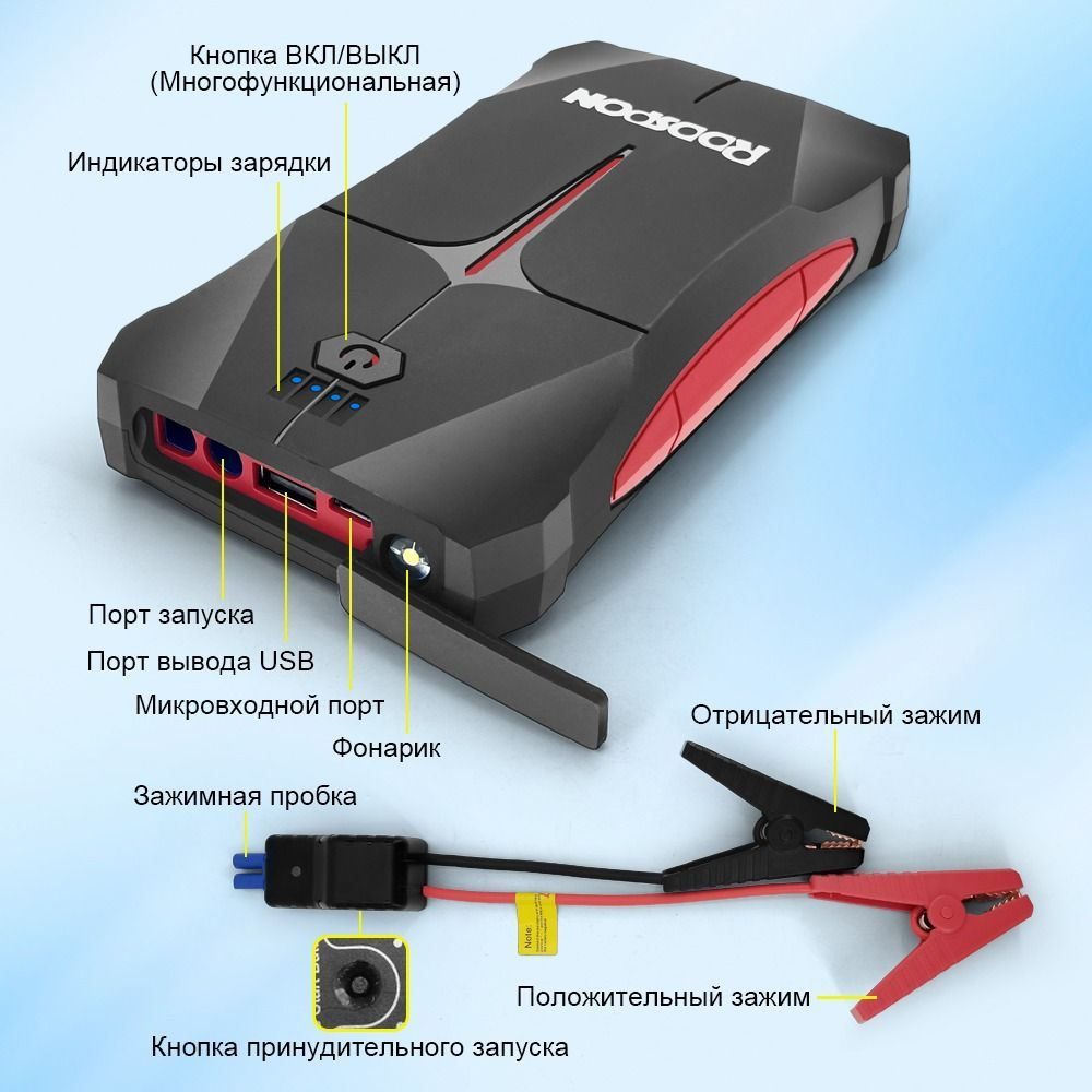 Устройство пусковое портативное бустер в чехле RDDSPON 16000mAh 600A  CJS11