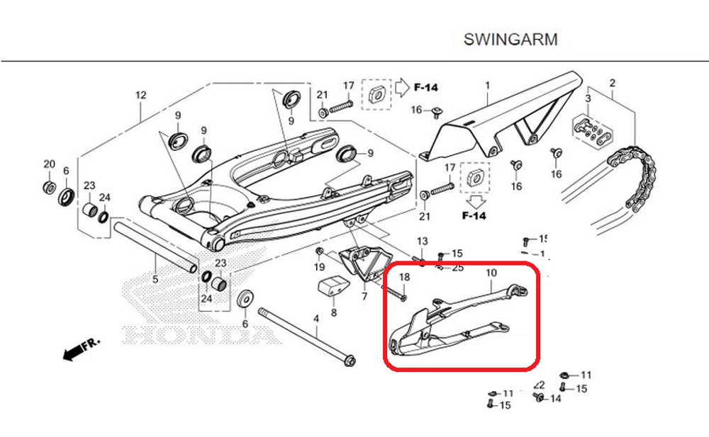52170-K1T-E10. SLIDER COMP., CHAIN. Honda CRF300L, Rally300. CRF250L 2021