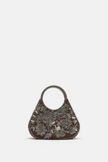 ZARA СУМКА С БИСЕРОМ, СЕРЫЙ