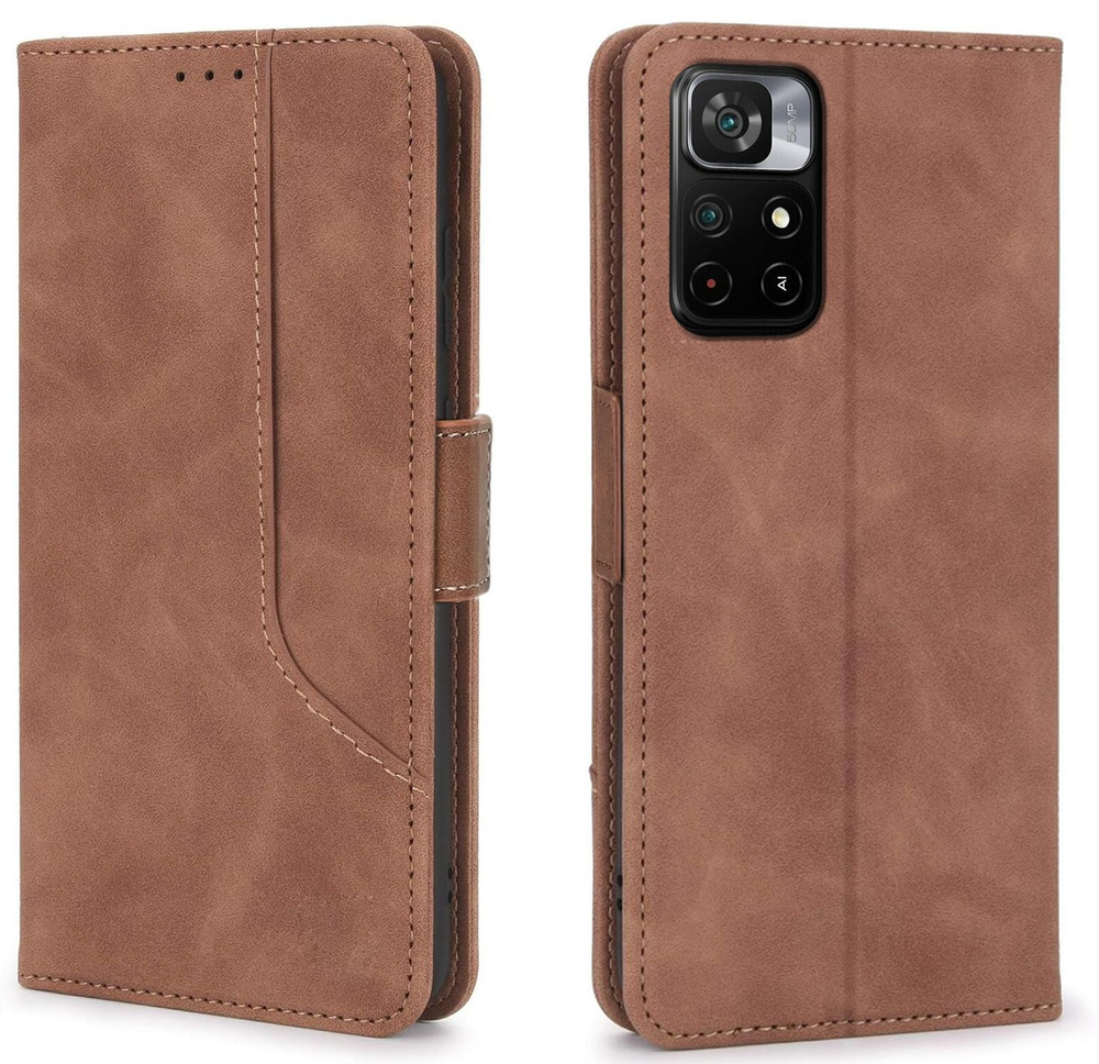 Стильный чехол-книжка из кожи для XIAOMI POCO M4 PRO 5G и REDMI NOTE NOTE 11S 5G с отделом для наличных, 3 слотами для карт и подставкой